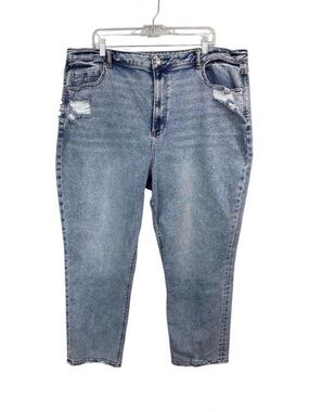American Eagle Women's Size 22 Mom Jeans Distressed Acid Wash Stretchy Blue Y2K
